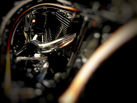 Motorcycle V-engine with close-up black toneの写真素材