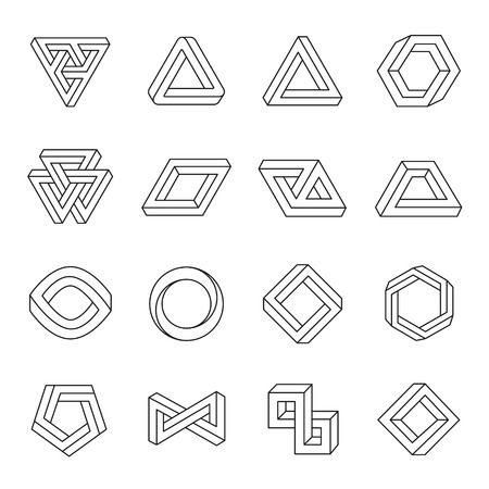 Set of impossible shapes. Optical Illusion. Vector Illustration isolated on whiteのイラスト素材