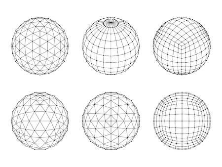 Set of Wireframe mesh spheres. Network line, HUD design sphere. Vector Illustrationのイラスト素材