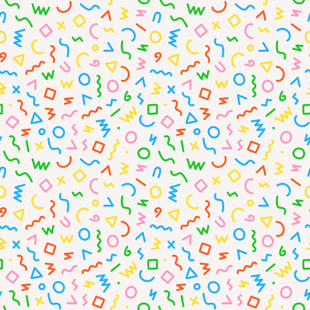 Memphis style seamless pattern. Abstract vector illustration with geometric elements, shapes.のイラスト素材