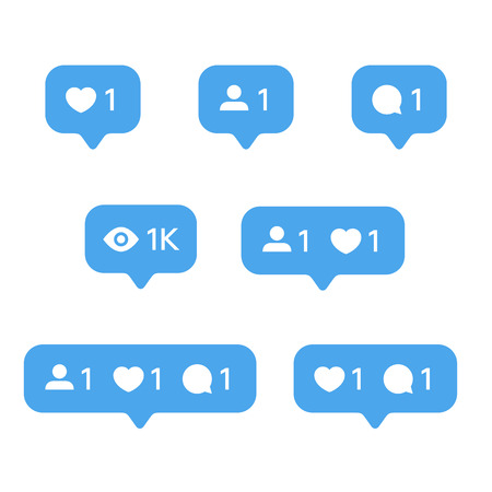 Red Heart like, new message bubble, friend request quantity number notifications icons templates. Social network app icons.のイラスト素材