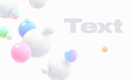 Floating soft colored spheres. Dynamic motion balls, particles wallpaper. Abstract cover design background with 3d geometric shapes. Ads banner template. のイラスト素材