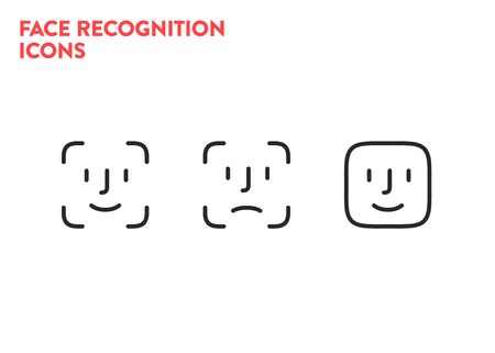 Face id icons. Face scanning process icons. Facial recognition system signs. Facial detection symbols. Vector illustration on white backgroundのイラスト素材