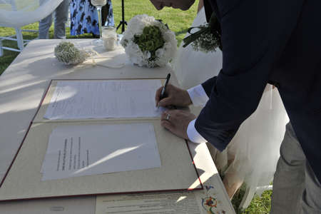 Wedding event held in the hills of the Province of Modenaの写真素材