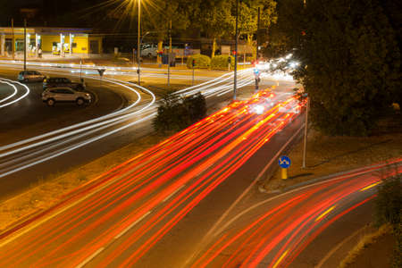 Bright Trails of Cars in the City Centerの写真素材