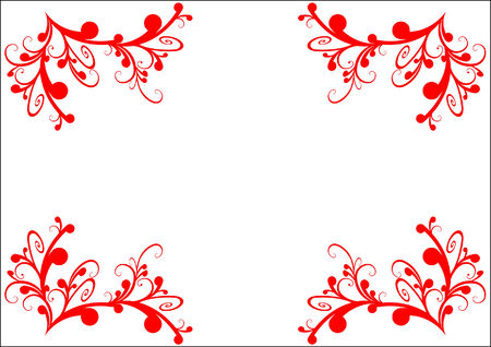 Red on white floral frame. のイラスト素材