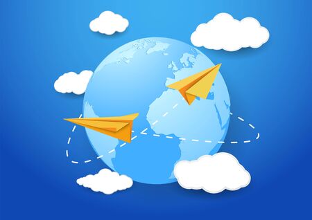 Travel background with airplanes and earth illustrationのイラスト素材