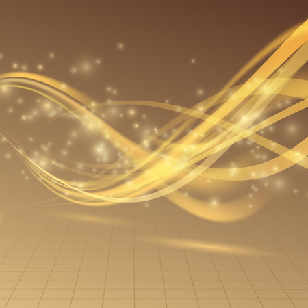 Golden bright shimmering energy wave lines glare. Vector illustrationのイラスト素材