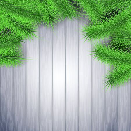 Christmas rustic fir tree over wooden table layout. Vector illustrationのイラスト素材