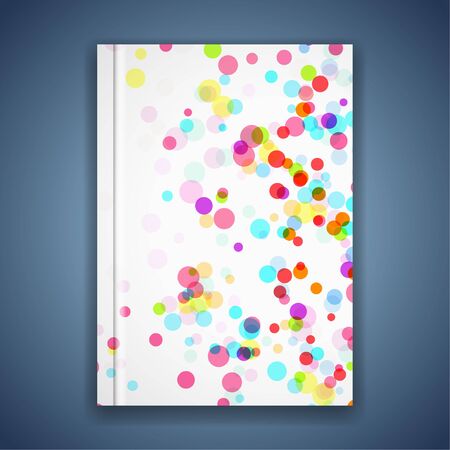 Bright color dots shimmer folder template. Vivid transparent messy confetti festive book cover. Vector illustrationのイラスト素材