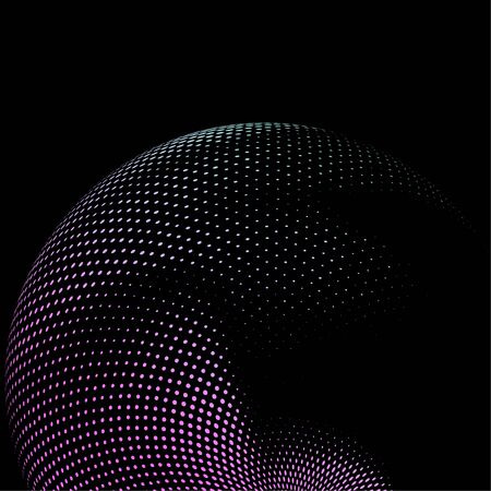Bright abstract dotted halftone semisphere over dark background. Colorful graphic multicolored...
