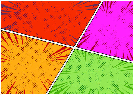 Bright colorful dotted comic book style story page template. Vector illustrationのイラスト素材