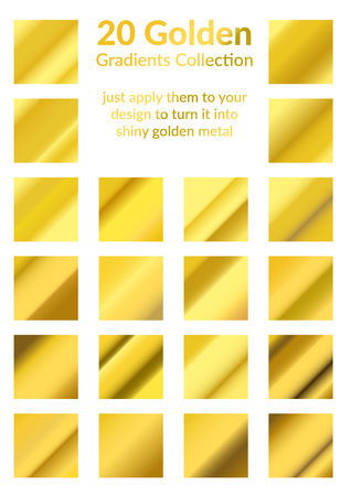 Many Golden realistic metal gradients collection easy to apply. Set of gold shine isolated graphic square elements. Vector illustrationのイラスト素材