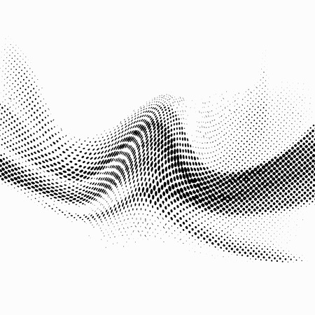 Halftone mesh dotted abstract particle swoosh wave. Vector illustrationのイラスト素材