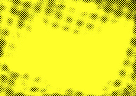 Modern yellow graphic background with dotted abstract grain pattern. Retro Halftone pop art page layout background template.のイラスト素材
