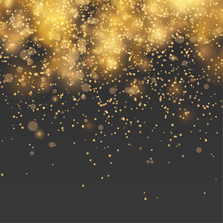 New Year falling sparkles abstract background over dark. golden transparent confetti mist. particle shimmer. dust pattern card layout template. Vector illustrationのイラスト素材