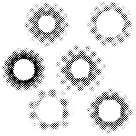 Vintage dotted halftone circle pattern collection. Radial Gradient Design pop art template. Vector illustrationのイラスト素材