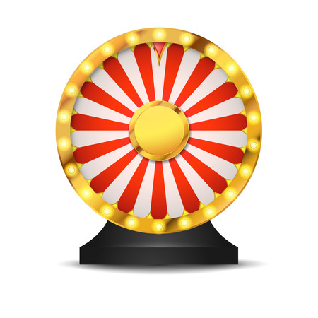 Isolated lottery fortune wheel over white layout. Golden metallic wheel of luck. Cut-out casino background. Vector illustrationのイラスト素材
