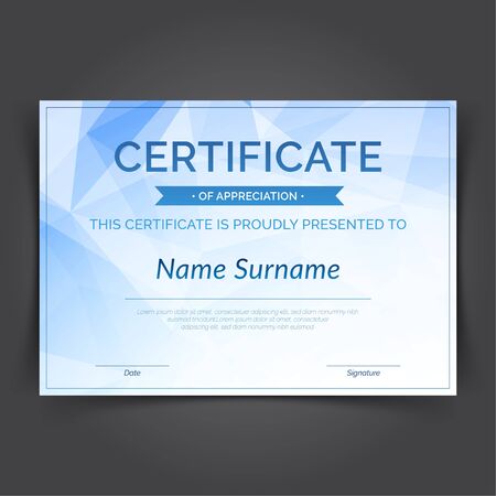 Blue crystal polygonal abstract hi-tech certificate layout template Vector illustrationのイラスト素材
