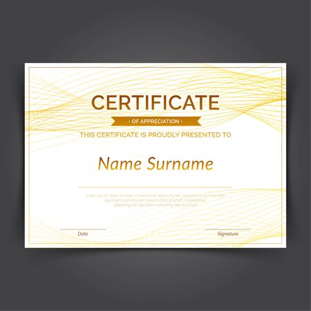 Minimalistic bright hi-tech swoosh lines pattern certificate background template. Vector illustrationのイラスト素材