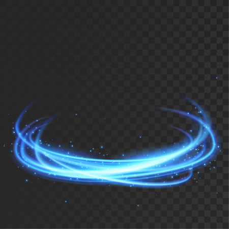 Orbital magical blue light transparent lines over checkered background. Vector illustrationのイラスト素材