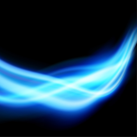 Pure energy - magical blue futuristic light streak waves. Transparent soft mild gradient swooshes over black background. Liquid smoke pattern. Vector illustrationのイラスト素材