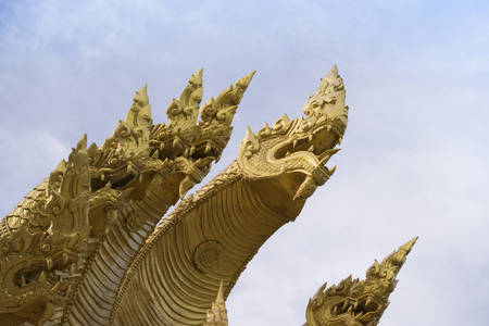 head of serpent on sky as backgroundの写真素材