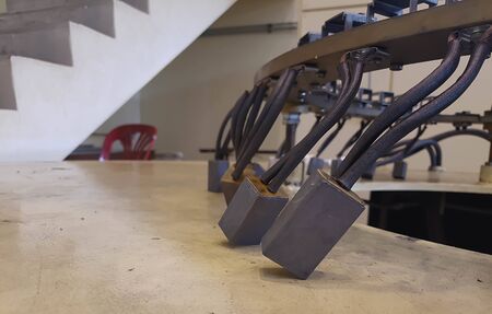 Close up, collector ring brushes ,Carbon brush of Power generation machine