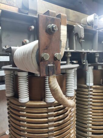 internal  parts (core and coils) of three phase distribution transformerの写真素材