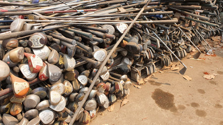 Uttaradit,Thailand-March 03,2020:Many of  the old golf club that were left for sale were for scrap.のeditorial素材