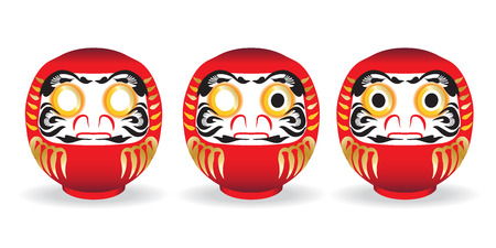 Red DARUMA doll, Japanese traditional lucky doll on white background. The Japanese believe that paint left eye for making a wish and paint right after the wish fulfilled. Vector illustrationのイラスト素材