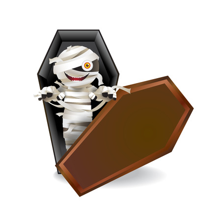 Mummy zombie character in a coffin on white background. Vector illustration.のイラスト素材
