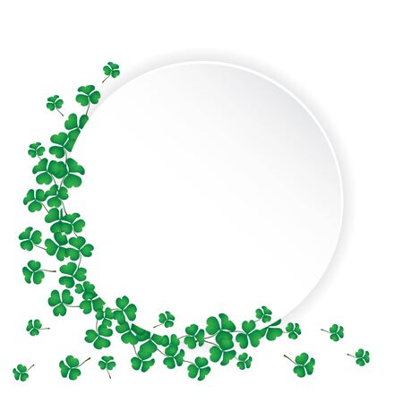 Circle paper as copy space decorated with shamrock leaves called green clovers on white background. An idea for saint patrick's day background. Vector illustration.のイラスト素材