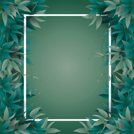 Frame for text decorated with summer green jungle leaves. Vector illustration.のイラスト素材