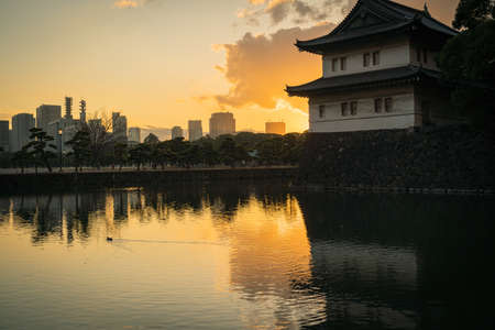 Edo Castle Sakurada Pass dyed by the sunsetのeditorial素材