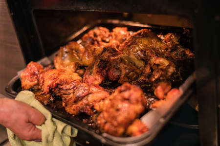 Delicious roast beef baked in the ovenの写真素材