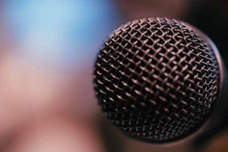 Microphone set on stageの写真素材