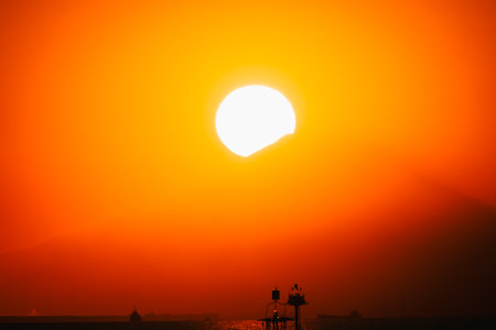 Sunset and Mt. Fuji from Chiba Port Parkの写真素材