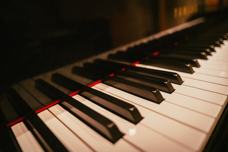Piano keys close-up, shallow depth of field. Selective focus.の写真素材
