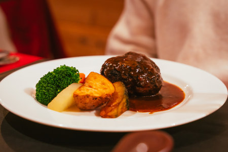 A delicious looking hamburger steakの写真素材