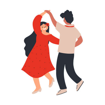 Young couple dancing. Lovers boyfriend and girlfriend. characters isolated on white background. Vector illustration in the style of hand-drawn flatのイラスト素材