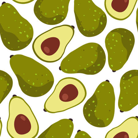 tropical fruit avocado seamless pattern on white background vectorのイラスト素材