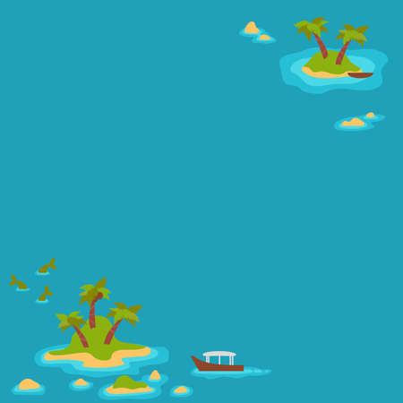 Background of the islands in the sea. Boat trip in the tropics. Vector illustration in flat styleのイラスト素材