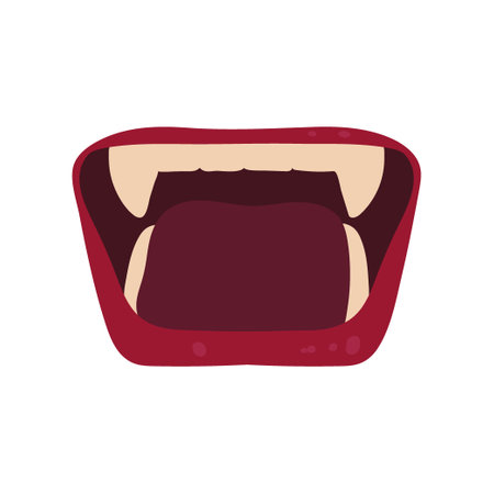 Sexy vampire lips isolated on a white background. Mouth with fangs. Halloween Vector illustration.のイラスト素材