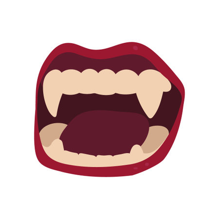Sexy vampire lips isolated on a white background. Mouth with fangs. Halloween Vector illustration.のイラスト素材