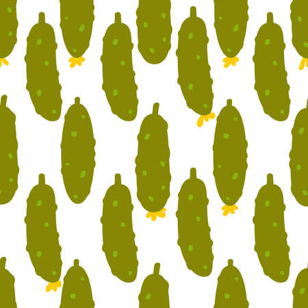 Fresh cucumbers seamless pattern on white background. Fresh vegetables. Vector illustration in flat styleのイラスト素材