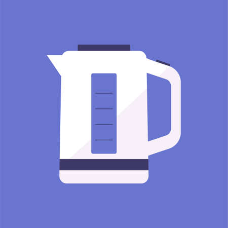 Electric kettle icon isolated on blue background.Vector illustration in flat style.のイラスト素材