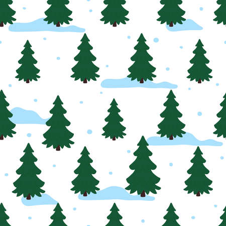 Winter forest seamless pattern. Christmas vector illustration in flat style.のイラスト素材