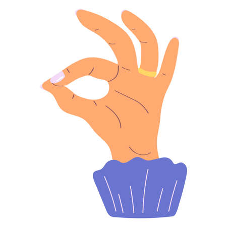 Womans hand shows the sign ok. Hand gesture for delicious food isolated vector illustration. Italian hand gesture.Vector illustration in flat style.のイラスト素材