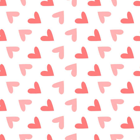 Pink hearts seamless pattern on a white background. Valentines day. Use for print, wallpaper, decoration, fabric, textile. Vector illustration in flat style.のイラスト素材